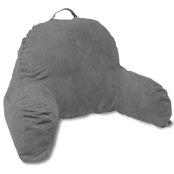 Dark Grey Microsuede Bed Rest Reading Pillow with Arms