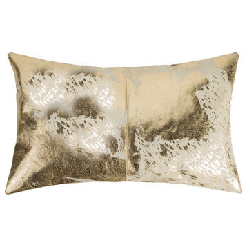 Torino Scotland Cowhide Pillow, Natural/Gold, 12"x20"