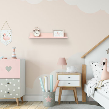 InPlace Picture Ledge Shelf for Kids Room, Pink, 24x4.5x3.5