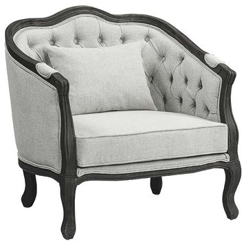 Acme Samael Chair With Pillow Gray Linen and Dark Brown Finish