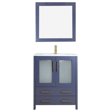 Vanity Art Vanity Set With Ceramic Top, 24", Blue, Led Touch-Switch Mirror