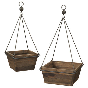 Set of 2, Assorted Wood and Metal Planters