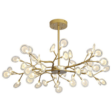 Gold/Black Nordic design flower LED chandelier for bedroom, living room, Gold, 36 Bulbs, Transparent Acrylic Shade, Warm Light