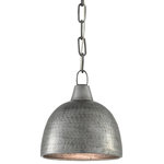 Currey & Company - 9000-0426 Earthshine Small Pendant, Blackened Steel - The Earthshine Steel Small Pendant has a hammered dome shape for a cool industrial look. Made of iron in a blackened steel finish, this sturdy silver pendant has a luminous glow on the interior. We offer this fixture, one of the rough luxe pendants in our lineup, in large steel and brass pendants.