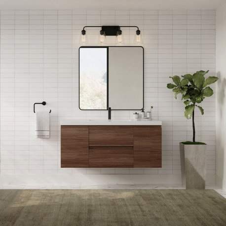 The Angela Bath Vanity, Walnut, 48", Single Sink, Wall Mount, Drawers/Doors
