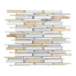 Honey, Mint and White Matte Random Brick Pattern Marble Stone Tiles - Home Accessories & Decor