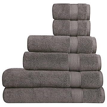 A1HC Bath Towel Set, 100% Ring Spun Cotton, Ultra Soft, Charcoal, 6 Piece Towel Set