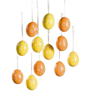 Set of 12 Decorative Yellow Eggs, Sectioned Box