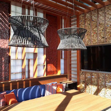 Modern Balcony Design & Decor with Red Glass 'Mars' Panels