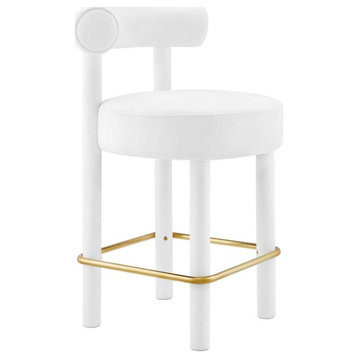 Modway Toulouse 26" Upholstered Velvet Fabric Counter Stool in White/Gold