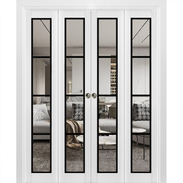 Double Bi-fold Doors | Lucia 2466 White Silk Clear Glass | Sturdy Tracks