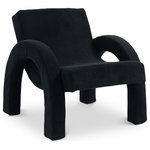 Meridian Furniture - Corduroy Fabric Upholstered Accent Chair, Black - Enhance the visual appeal of your living space with the exquisite Corduroy Fabric Accent Chair. This distinct piece is upholstered in a luxurious soft black corduroy fabric that feels plush to the touch. The half-rounded arms of the chair are designed to provide maximum comfort and add a touch of sophistication to its unique style. With its beautiful design and exceptional comfort, this accent chair is sure to be a statement piece in any room of your home.