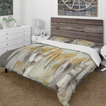 Silver and Yellow Birch Forest Cottage Duvet Cover Set, Twin