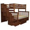 Bedz King Bunk Beds Twin over Full Stairway, 4 Step & 2 Bed Drawers, Espresso