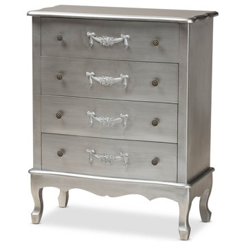Classic Traditional Silver Finished Wood 4-Drawer Storage  Cabinet