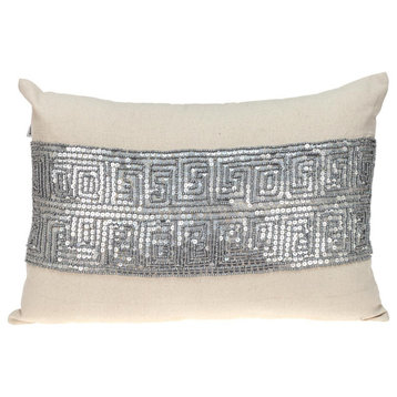 Glam Beige With Silver Sequins Lumbar Throw Pillow