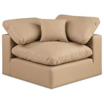 Meridian Furniture - Comfy Beige Linen Textured Fabric Modular Chair, Tan, Vegan Leather, Corner Chair - Give your space a whole new look with this tan Comfy vegan leather corner chair. This handsome chair fits nicely with other items in the Comfy collection and is a versatile seating option designed for adaptability, comfort and style. Wrapped in rich tan durable vegan leathered upholstery, this chair offers a plush embrace of overstuffed down feather cushions, carefully crafted to deliver the highest level of comfort. The perfect seat for creating an oasis for relaxation, this chair has thick foam surrounding its frame for added support and coziness.