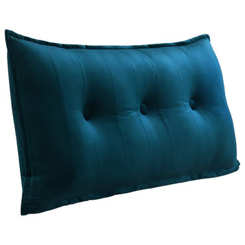 Button Tufted Body Positioning Pillow Headboard Alternative Velvet Deep Blue, 39x20x3 Inches