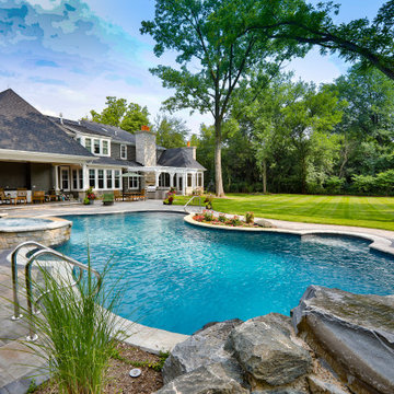 Naperville, IL Freeform Swimming Pool with Raised Hot Tub