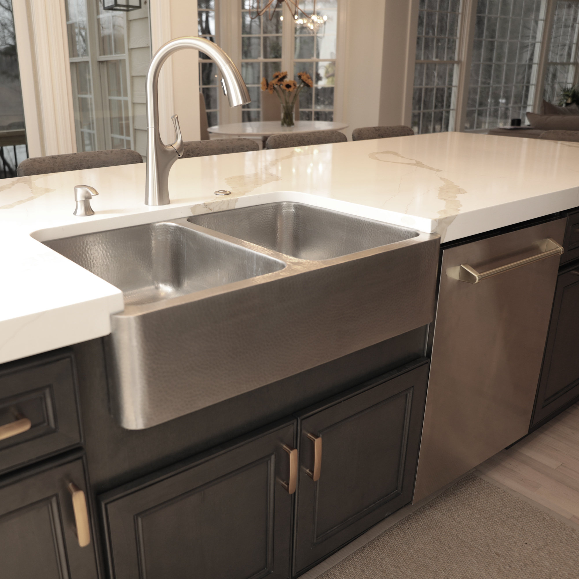 Lange Stainless Steel 32" Double Bowl Farmhouse Undermount Kitchen Sink, Brushed Stainless Steel