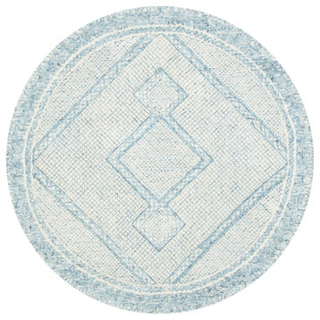Safavieh Abstract Collection, ABT345 Rug, Ivory/Blue, 6'x6' Round