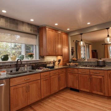 Warm Wood Kitchen Remodel | Natural Cherry Cabinetry, Granite Surfaces