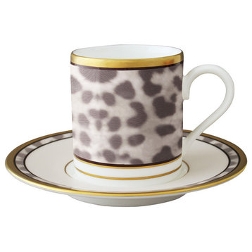 Snow Leopard Espresso Cups and Saucers, Set of 2
