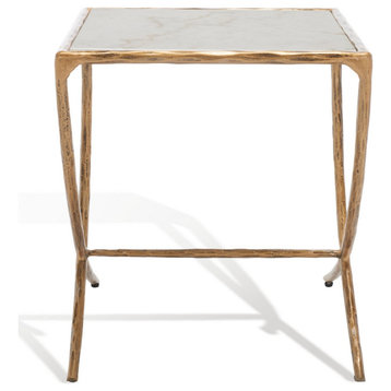 Safavieh Couture Debbie Square Metal Accent Table, Brass/White
