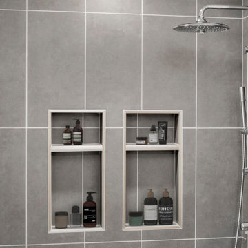 Contemporary Shower Upgrade with Dual Niches and Sleek Fixtures in Carlsbad