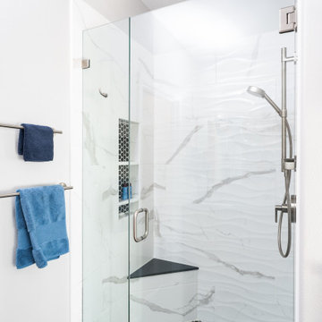 Textured Tile Shower with Niche and Bench