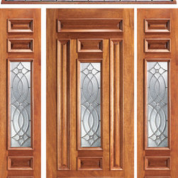 Pre-hung Mahogany Center Lite Entry Two Side lights Transom Door - Front Doors