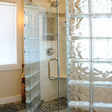 Glass block shower with frameless door in Middleton Wisconsin