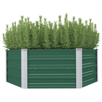 vidaXL Raised Garden Bed Galvanized Steel Green Planter Flower Box Outdoor