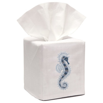 Tissue Box Cover, Blue Seahorse