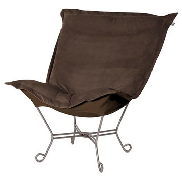 Howard Elliott Bella Chocolate/Brown Puff Scroll Chair, Titanium Frame