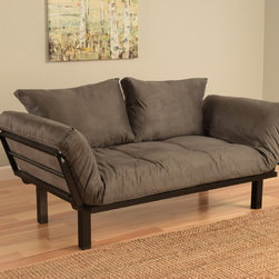 Black Metal Futon with Grey Suede Mattress in Chair Position - Products