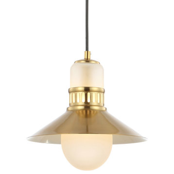 Colin 9.75" Adjustable Retro Hurricane LED Pendant, Brass Gold by JONATHAN Y