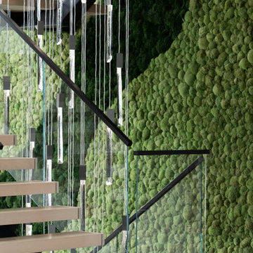 Electic Switchback Staircase with Glass Railing