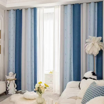 QYH2407CD Pink Blue Orange Eyelet Ready Made Curtains Stripe Chenille