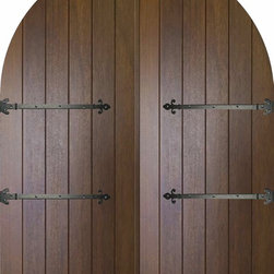 Slab Front Double Door 96 Mahogany Rustic Plank Round Top Solid - Front Doors