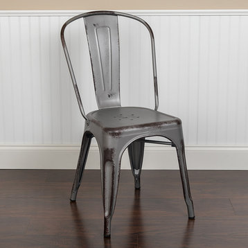 Distressed Silver Gray Metal Indoor/Outdoor Stackable Chair