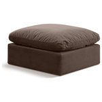Meridian Furniture - Indulge Upholstered Modular Chair, Brown, Down Stuffed Velvet, Ottoman - Experience ultimate comfort and style with our brown velvet Indulge Ottoman. The luxurious velvet will elevate the aesthetic of any room. This ottoman provides ample space for you to relax while its modular build offers the option of unlimited configurations. Whether you're looking to add a stylish element to your living room or a comfortable seating option to your bedroom, this ottoman is the perfect choice.