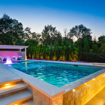 Hinsdale, IL Rectilinear Pool with Hot Tub Inside and Infinity Edge