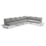Meridian Furniture - Maldives Grey Water Resistant Fabric Outdoor Patio Modular Sectional - Create your own custom contemporary look on the deck or porch with the addition of this Maldives outdoor patio armless chair. Part of a large collection that lets you mix and match modular pieces to get the look you crave most. This modular sectional has grey water resistant fabric with a base made from white aluminum, so it's sturdy, tough, and ready to face the elements with impeccable beauty, season in and season out. Shop the contemporary pieces in this collection to create the outdoor entertaining area of your dreams.