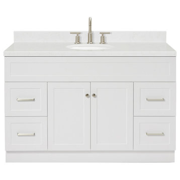 Ariel Hamlet 54" Single Oval Sink Bathroom Vanity, Carrara Quartz, White