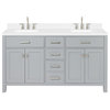 Ariel Bristol 60" Double Rectangle Sink Bathroom Vanity, Carrara Quartz, Grey