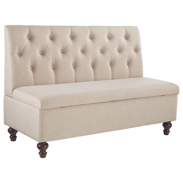 Unique Storage Bench, Seat With Hidden Space and Button Tufted Backrest, Beige