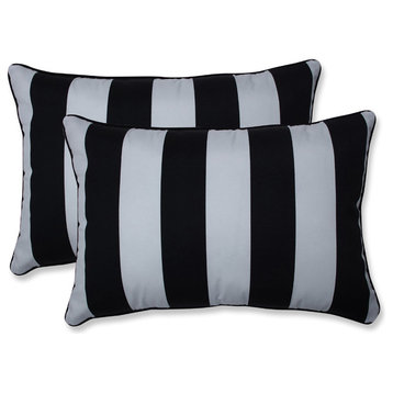 Outdoor Cabana Stripe Black Over-sized Rectangular Throw Pillow, Set of 2