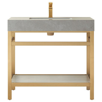 Funes Bath Vanity without Mirror, Brushed Gold Support, 36'', Grey Stone Top