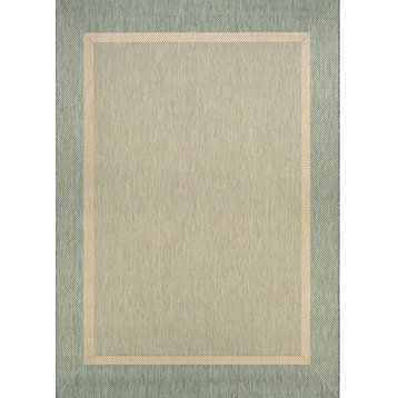 Couristan Recife Stria Texture Natural and Green Indoor/Outdoor Rug, 7'6" Square